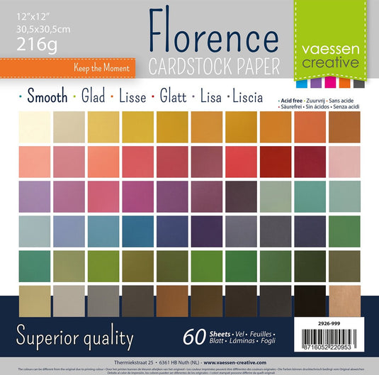 Vaessen creative florence cardstock - assortiment - 305x305mm - gladde textuur - 216g - 60 vellen