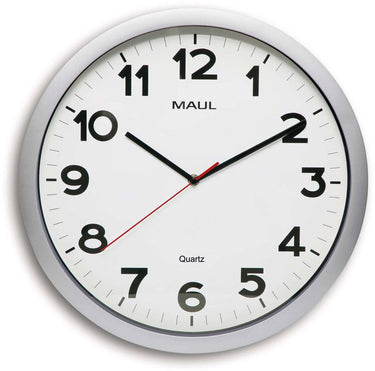 Maul step wandklok 40 incl. batterij- zilver - 1 stuk - ø 40 x 4.8 cm -