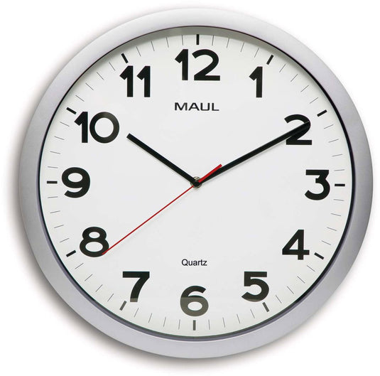 Maul step wandklok 40 incl. batterij- zilver - 1 stuk - ø 40 x 4.8 cm -
