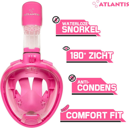 Atlantis snorkelmasker 2.0 - duikbril - snorkel - snorkelset - full face masker - kinderen - roze - xs