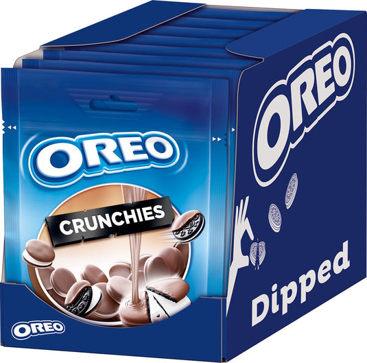 Oreo crunchies koekjes chocolade cacao met vanille crèmevulling met een bedekking met melkchocoladesmaak - doos 8 x 110g - zakken - koeken om uit te delen en snack
