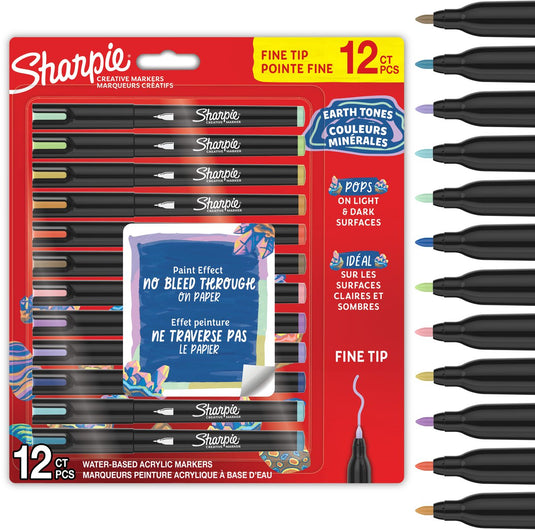 Sharpie creative marker acrylverf pennen | aardetinten | watergedragen verfmarkers | fijne punt | knutsel- kunstbenodigdheden | diverse kleuren | 12 stuks