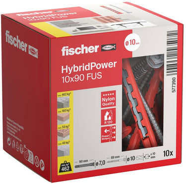 Fischer hybridpower serie - hybride plug - 10x90mm - inclusief schroeven - vuurvast