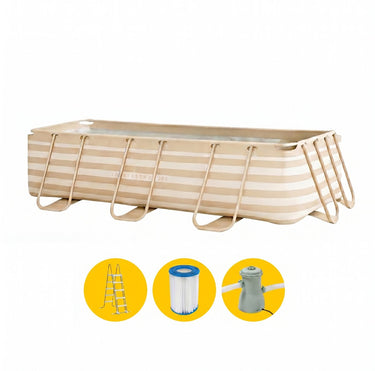 Swim essentials - frame pool 4 meter + filterpomp + trap - beige gestreept - opzetzwembad
