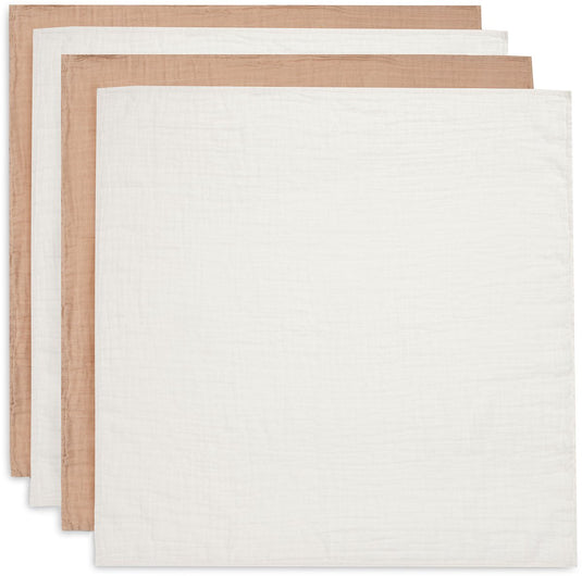 Jollein - hydrofiele doek small 70x70cm - inbakerdoek - zacht katoen - 4 stuks - biscuit ivory
