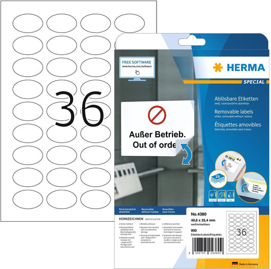 Herma etiketten wit movables verwijd. 40.6x25.4 mm ovaal a4