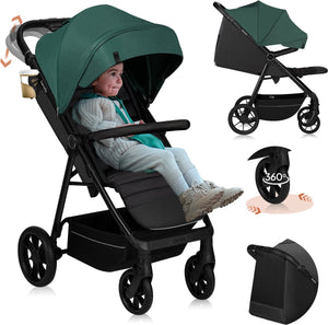 Lionelo mira - kinderwagen - wandelwagen - voor kinderen tot 22 kg - voorwielen 360° - verstelbare rugleuning handgreep - waterdichte xxl luifel met upf50+ - 5-puntsgordel - grote off-road wielen - volledige schokdemping - compact opvouwbaar