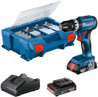 Bosch professional gsb 18v-45 accu klopboorschroevendraaier- 2x gba 18v 2.0 ah - lader gal 18v-20 - 82 accessoires