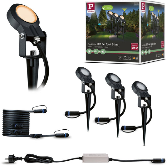 Paulmann plug shine led-tuinspots sting basisset insectvriendelijk ip67 2200k 3x6,3w 75va antraciet