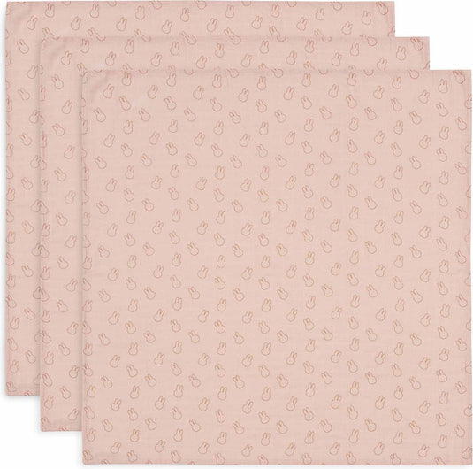 Jollein x nijntje - hydrofiele doek small 70x70cm - spuugdoekjes - zacht katoen - 3 stuks - miffy silhouettes wild rose