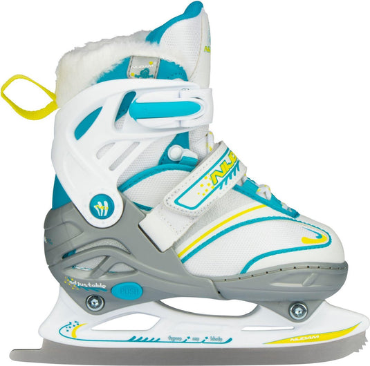 Nijdam kunstschaats - verstelbaar - maat 35-38 - semi-softboot - wit blauw
