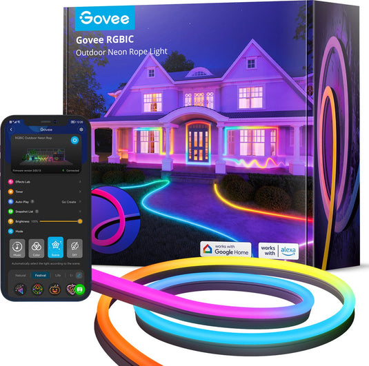Govee rgbic outdoor neon strip light 10 m - buiten led strip - rgbic - app-bediening - alexa google