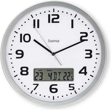 Hama wandklok- moorea- datum en temperatuurweergave- zilver