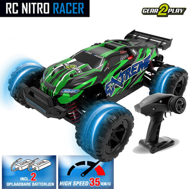 Gear2play rc nitro racer terreinwagen 1:18 - incl. 2 oplaadbare batterijen - high speed 35 km u - all weather terreinbanden