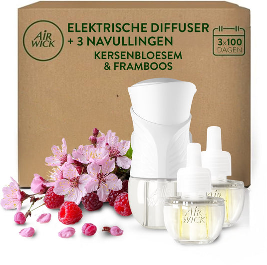 Air wick elektrische luchtverfrisser - kersenbloesem - 1 apparaat + 3 navullingen