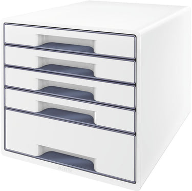 Leitz wow cube ladenblok met 5 laden - opberger met vakken - voor kantoor en thuiswerken - ideaal voor thuiskantoor - wit grijs