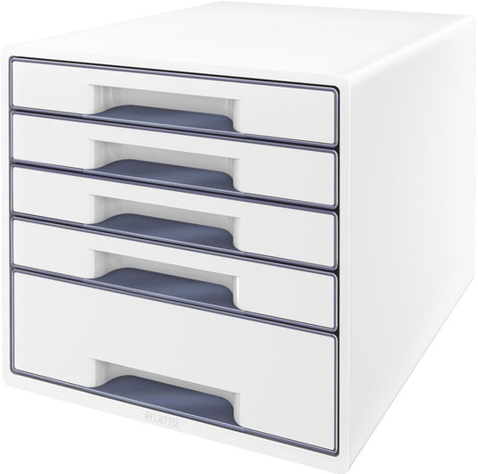 Leitz wow cube ladenblok met 5 laden - opberger met vakken - voor kantoor en thuiswerken - ideaal voor thuiskantoor - wit grijs