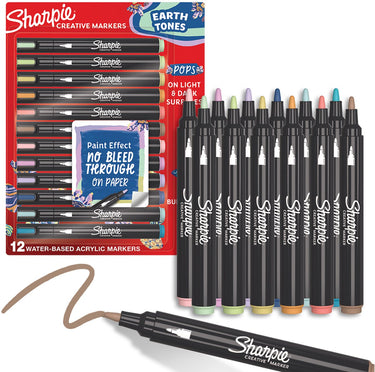 Sharpie creatieve marker acrylverf stiften | aardetinten | waterbasis verfmarkers | vlekt niet, schrijft op de meeste oppervlakken | kogelpunt | school- studiebenodigdheden | diverse kleuren | 12 stuks