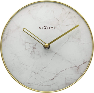 Nextime marble – stille tafelklok – 20 cm – glas metaal – wit