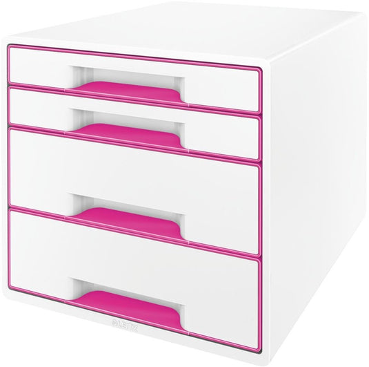 Leitz wow cube ladenblok met 4 laden - opberger met vakken - voor kantoor en thuiswerken - ideaal voor thuiskantoor - wit roze