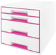 Leitz wow cube ladenblok met 4 laden - opberger met vakken - voor kantoor en thuiswerken - ideaal voor thuiskantoor - wit roze