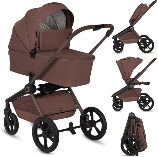 Lionelo freya 3in1 kinderwagen set – reiswieg, wandelwagen astrid i-size autostoel (40–87 cm) –premium - vanaf geboorte tot 22 kg – pu-wielen met vering – omkeerbare zitting – upf50+ kap