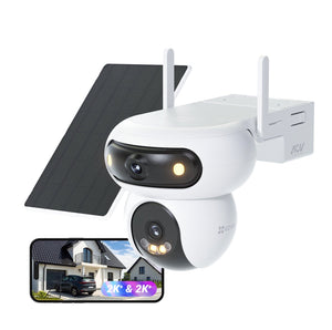 Ezviz hb90 + 8w zonnepaneel 2k+2k(8mp) dual lenzen 360° beveiligingscamera voor buiten wifi draadloos - personen voertuigdetectie - automatische volgfunctie - geen maandkosten