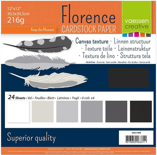 Florence vaessen creative cardstock, stevig kaartpapier 216g - zwart, 24 stuks. 30,5 x 30,5 cm