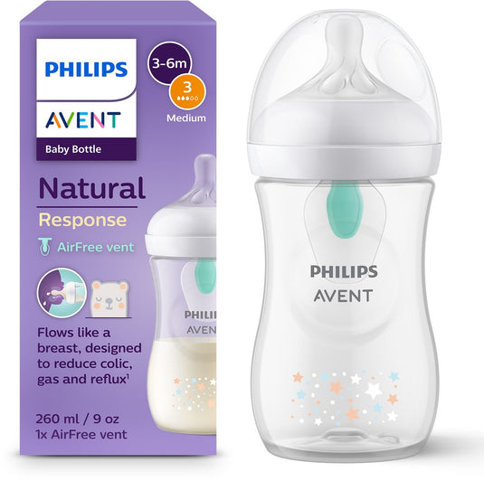 Philips avent natural response babyfles 260 ml – flow 3 - sterretjes- 1 fles - scy673 82