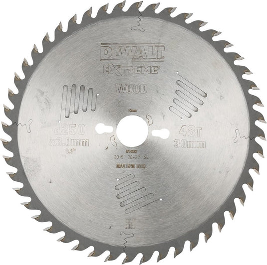 Dewalt cirkelzaagblad voor hout | extreme | ø 250mm asgat 30mm 48t - dt4323-qz