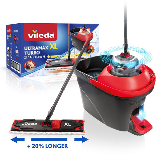 Vileda ultramax turbo xl dweilsysteem - complete vloerwisserset met emmer en pedaalpers - xl dweilset voor grote oppervlakken