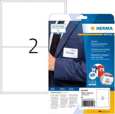 Herma special name textile - acetatseide - selbstklebend, entfernbarer klebstoff - weiß - 199.6 x 143.5 mm 40 etikett(e