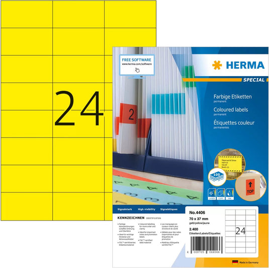 Merkloos sans marque herma printeretiketten labels yellow 70x37 superprint 2400 pcs.