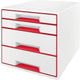 Leitz wow cube ladenblok met 5 laden - opberger met vakken - wit rood