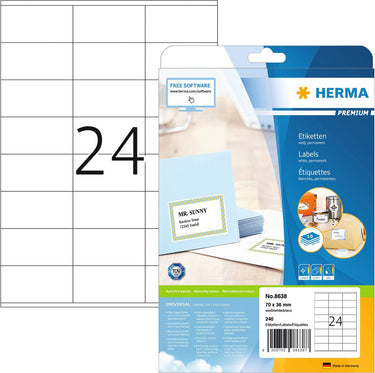 Herma etiketten 70x36 wit mat 10 vel din a4 240 stuks