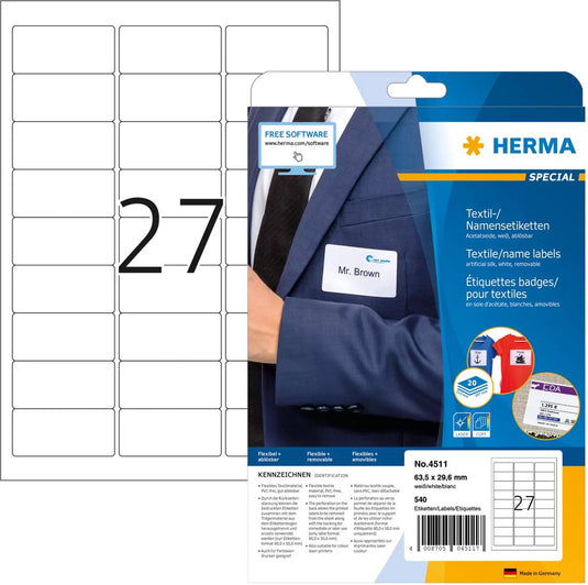 Herma naambadge etiket 4511 63.5x29.6mm wit