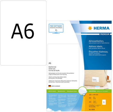 Herma premium adresetiketten, a6, 105 x 148 mm, wit, permanent hechtend