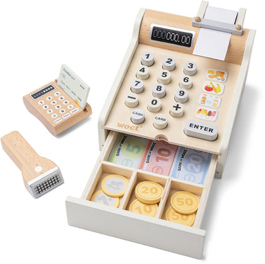 Woet ® houten speelgoedkassa - kassa inclusief scanner, pinapparaat en geld - rollenspel winkel - educatief speelgoed - vanaf 3 jaar