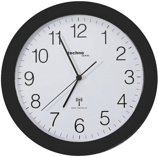 Technoline wt 8000 black - wandklok - analoog - rond - kunststof raam - radiogestuurde tijdsaanduiding - zwart