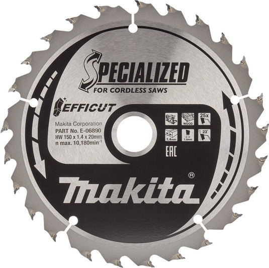 Makita cirkelzaagblad voor hout | efficut | ø 150mm asgat 20mm 25t - e-06890