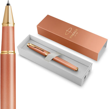Parker im writing rituals rollerbalpen | verfrissend oranje afwerking met kleurverloop en gouden details | fijne penpunt | zwarte inkt | geschenkverpakking