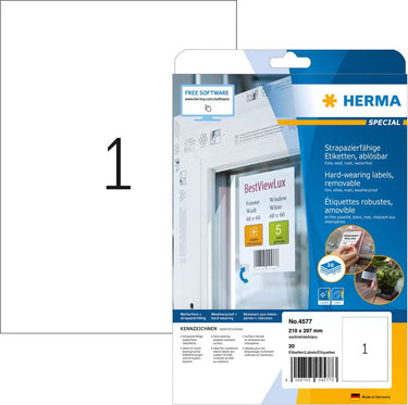 Herma special - weather-proof self-adhesive removable matte labels - weiß - 210 x 297 mm 20 etikett(en) (20 bogen x 1)