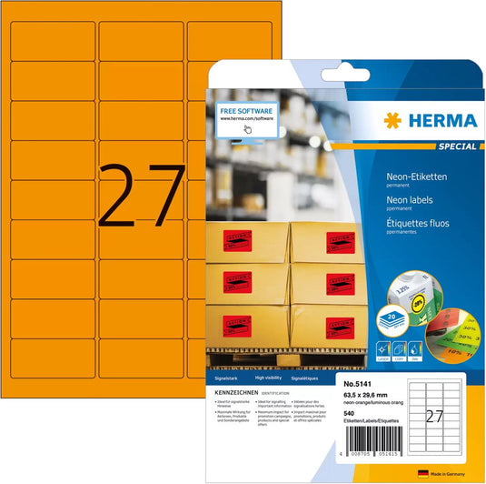 Merkloos sans marque huismerk herma 5141 universele etiket 63,5x29,6mm oranje - 540 etiketten