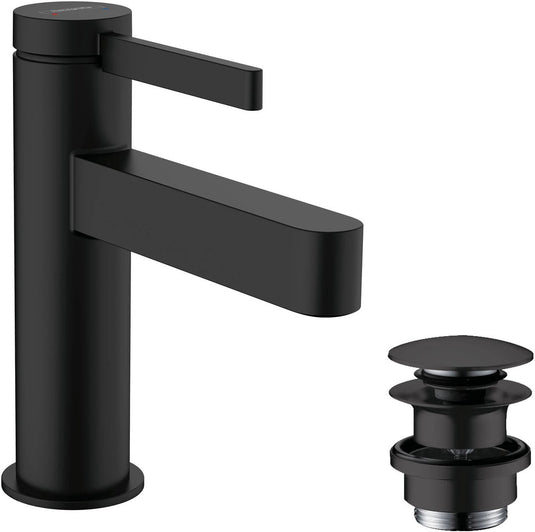 Hansgrohe finoris - wastafelmengkraan - met afvoerplug - 100mm - mat zwart