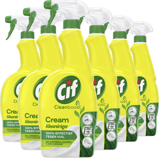 Cif - cleanboost - allesreiniger spray - cream - 6 flessen x 700 ml - voordeelverpakking