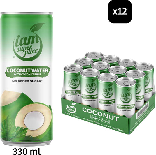 I am superjuice coconut water 12x0,33l - - 100% pure kokoswater - zonder: toegevoegde suikers, zoetstoffen, conserveringsmiddelen, concentraat, kleurstoffen of andere toevoegingen - 100% puur natuurlijk - kokosdrank