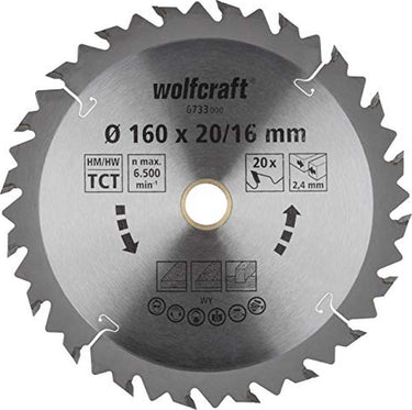 Wolfcraft - cirkelzaagblad 160x16mm 160x20mm - 20 tanden hm - snelle, grove sneden - 6733000