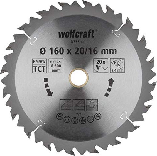 Wolfcraft - cirkelzaagblad 160x16mm 160x20mm - 20 tanden hm - snelle, grove sneden - 6733000