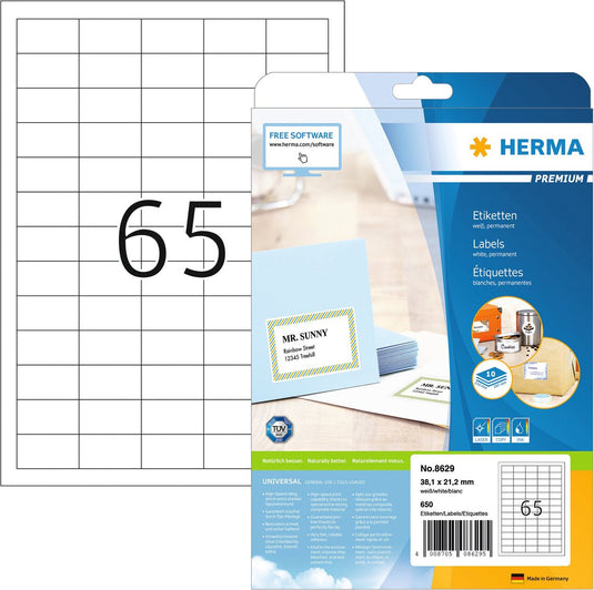 Merkloos sans marque herma 8629 premium etiketten 38,1x21,2mm, 10 vel