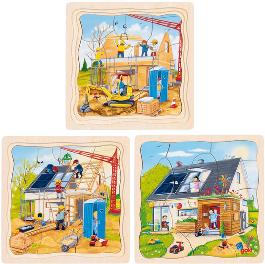 Goki houten 3-lagen puzzel - huis bouwen - 35st.